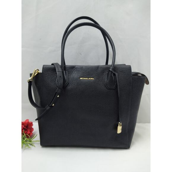 Michael Kors Mercer Studio Black Pebbled Leather Double Handles Tote Bag - $398 - Picture 1 of 16